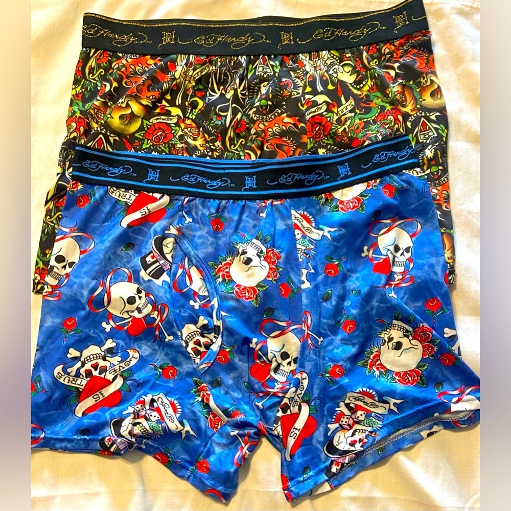 Ed Hardy Tattoo Skulls Classic Dragons Art Designer Boxer Briefs Mens Large